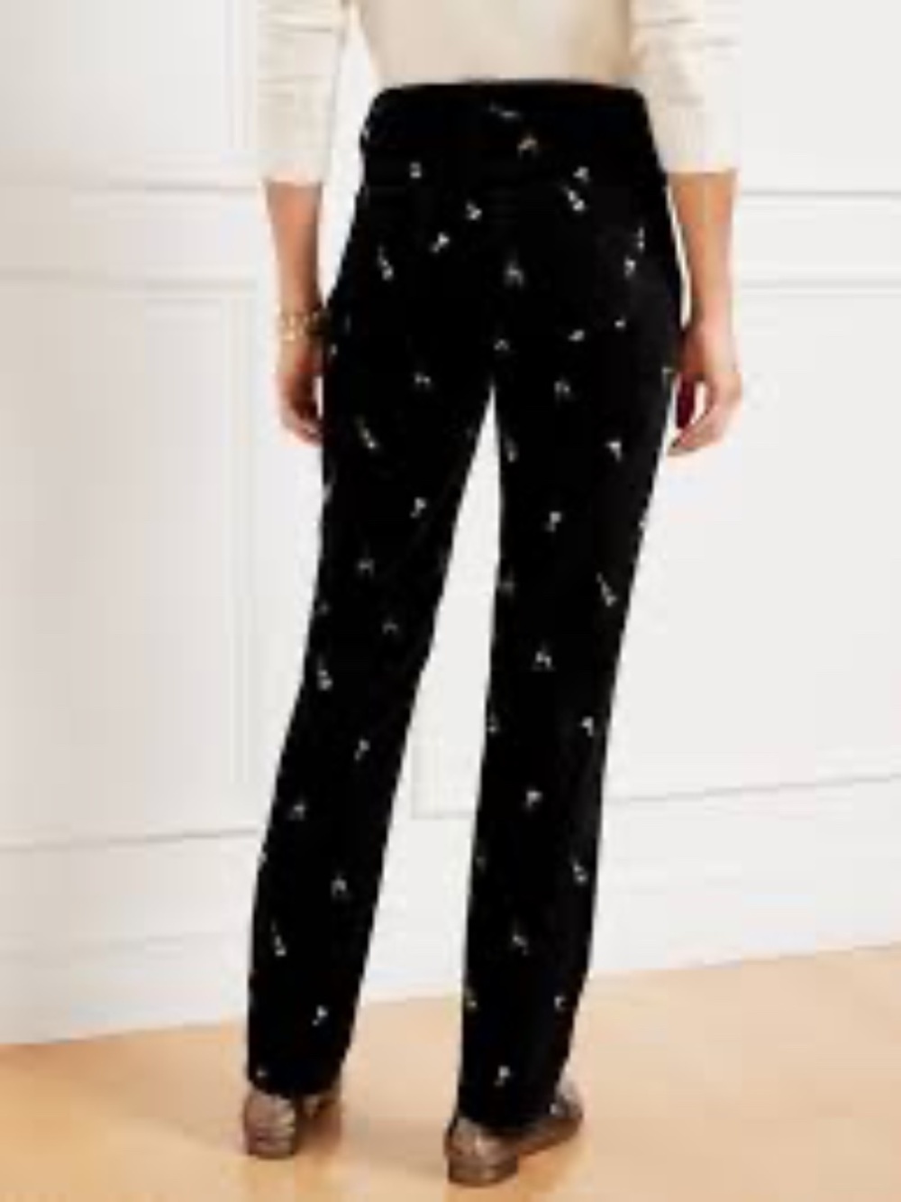 Talbots STRAIGHT LEG VELVETEEN PANTS Size 4P PETITE NEW Black CHAMPAGNE POP